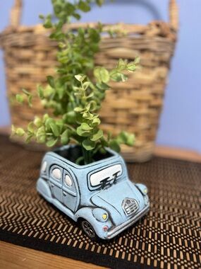Light Blue Ceramic Car Planter - Decorative Home Accent